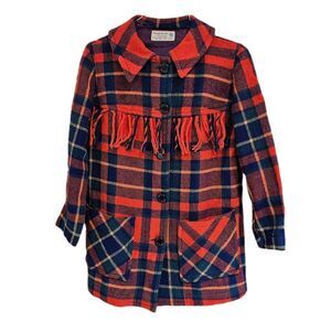 60s cottagecore western pendleton knockabouts red plaid coat